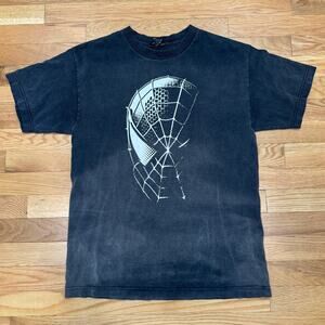Vintage Y2K Spider-Man T-Shirt Mens Small Black Mask Movie Promo Marvel RARE